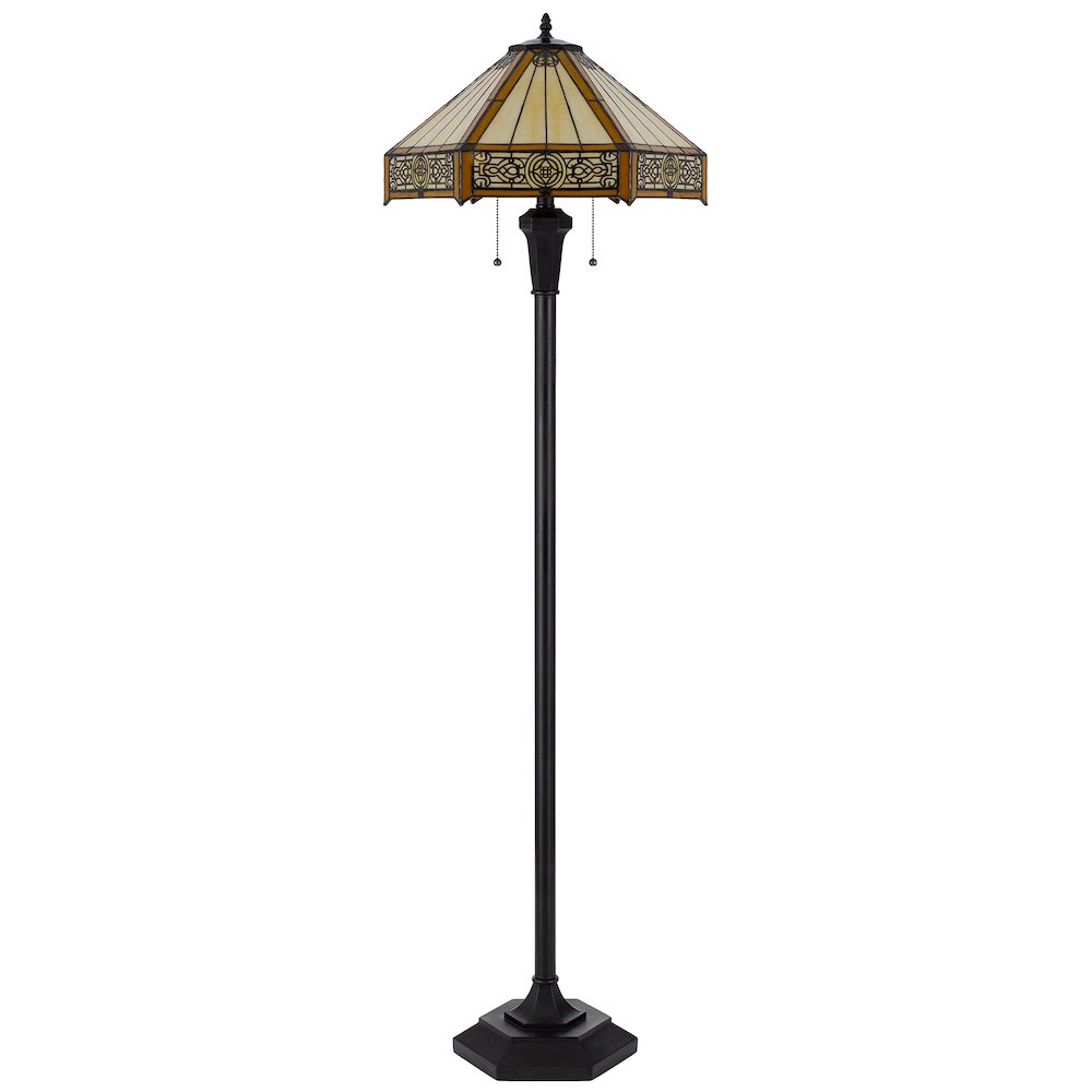 60W X 2 Metal/Resin Tiffany Table Lamp With Pull Chain Switches