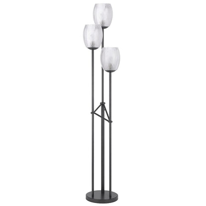 60W X 3 Oconto Metal Floor Lamp With Patterned Glass Shades.