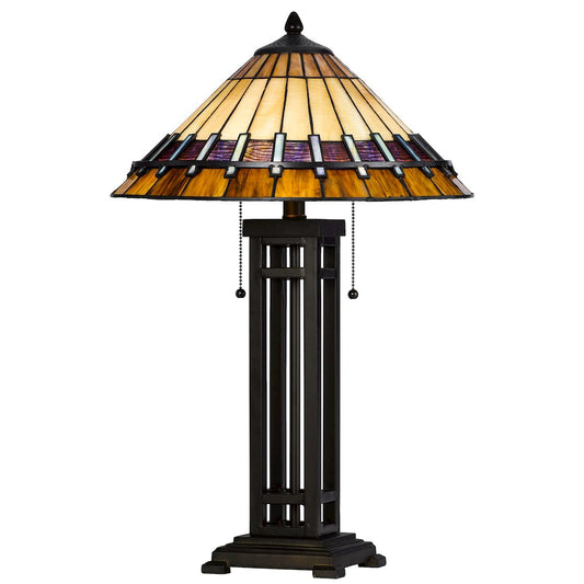 60W X 2 Metal/Resin Tiffany Table Lamp With Pull Chain Switches