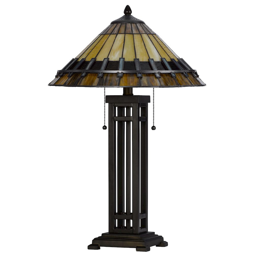 60W X 2 Metal/Resin Tiffany Table Lamp With Pull Chain Switches