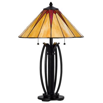 60W X 2 Metal/Resin Tiffany Table Lamp With Pull Chain Switches