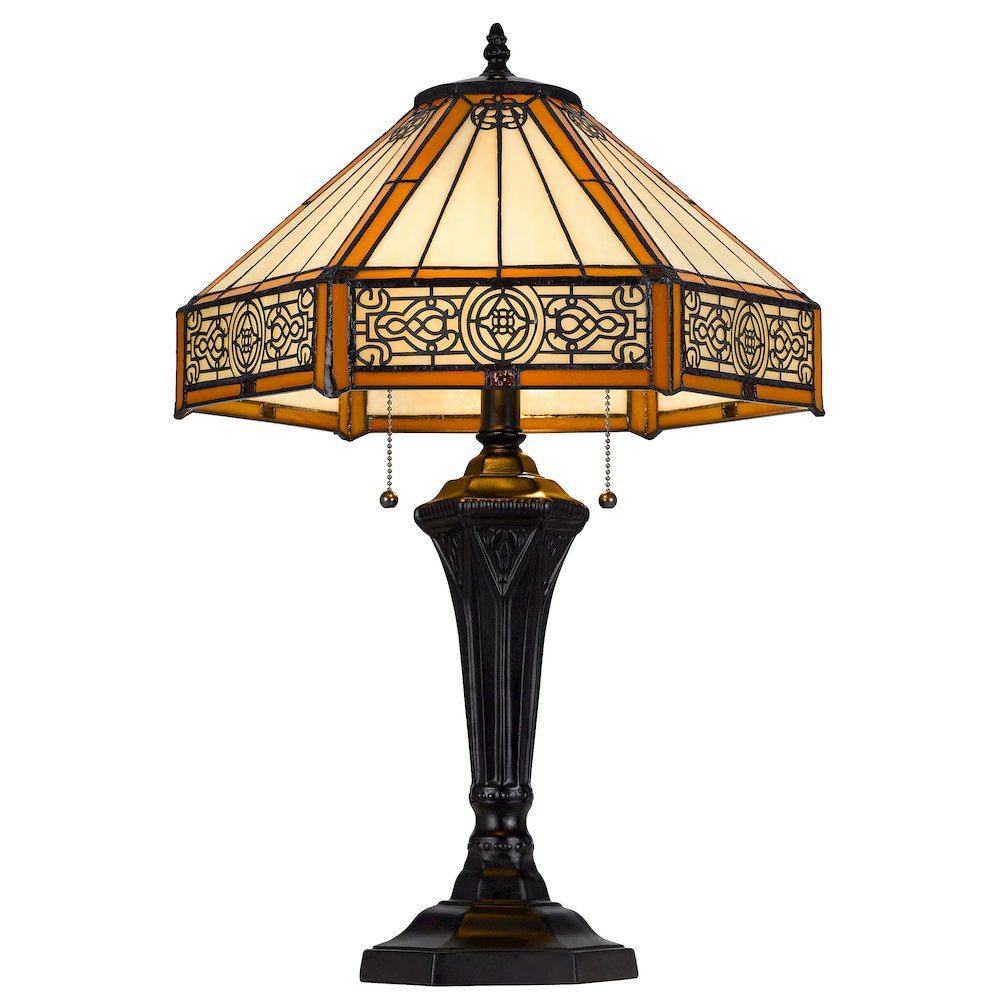 60W X 2 Metal/Resin Tiffany Table Lamp With Pull Chain Switches