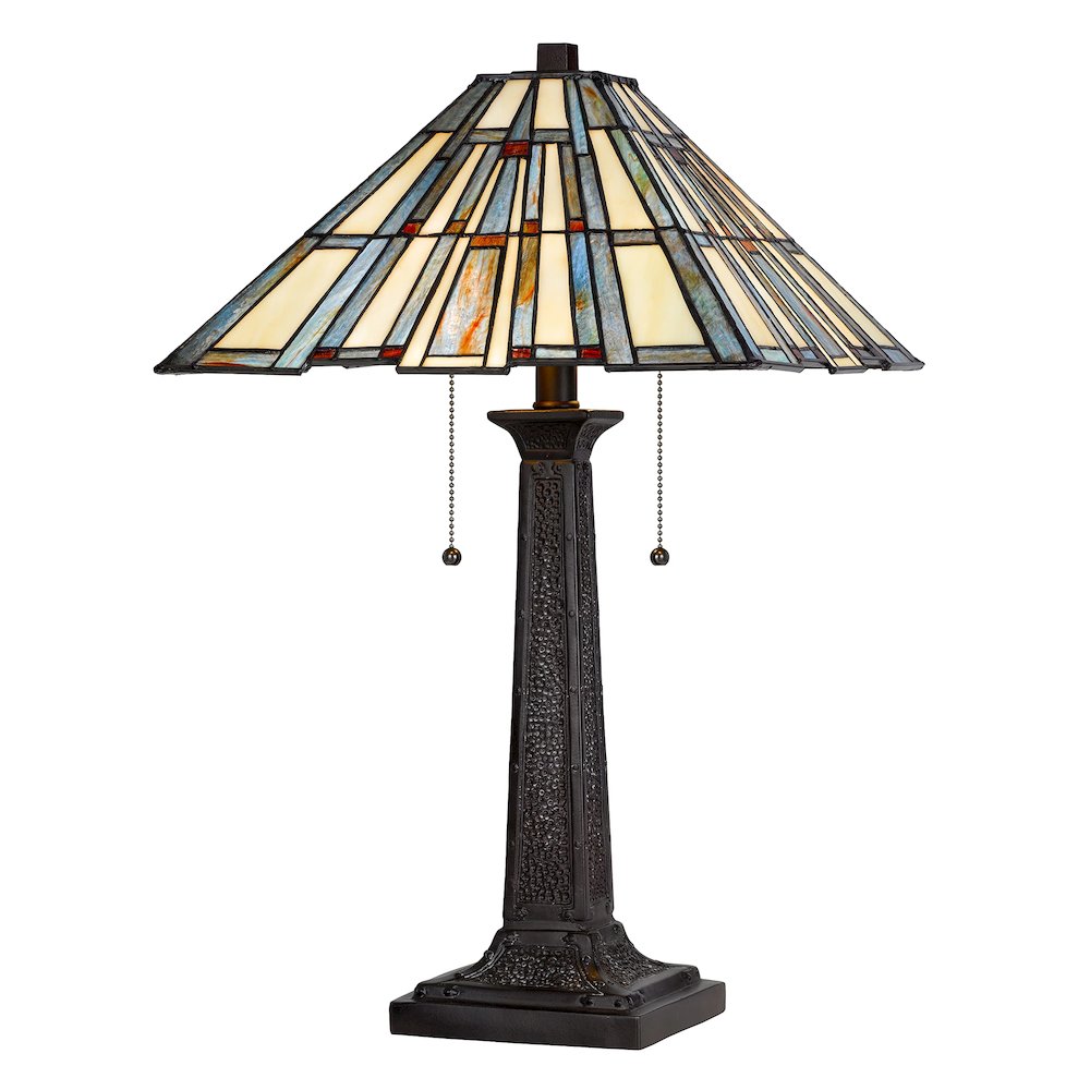 60W X 2 Metal/Resin Tiffany Table Lamp With Pull Chain Switches