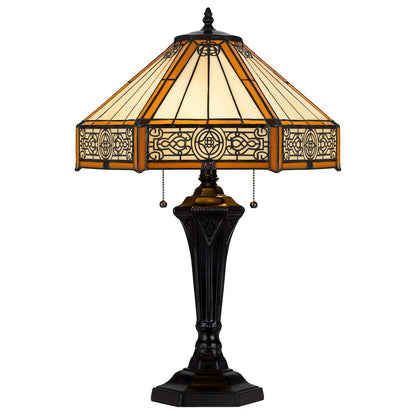 60W X 2 Metal/Resin Tiffany Table Lamp With Pull Chain Switches