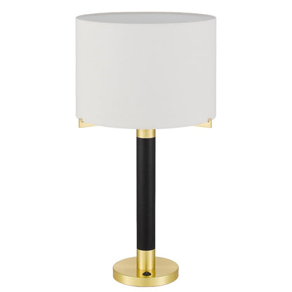 Goldston 100W Metal Table Lamp With Drum Hardback Fabric Shade