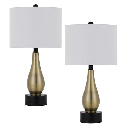100W Ashland Metal Table Lamp With Hardback Drum Fabric Shade (Sold As Pairs)