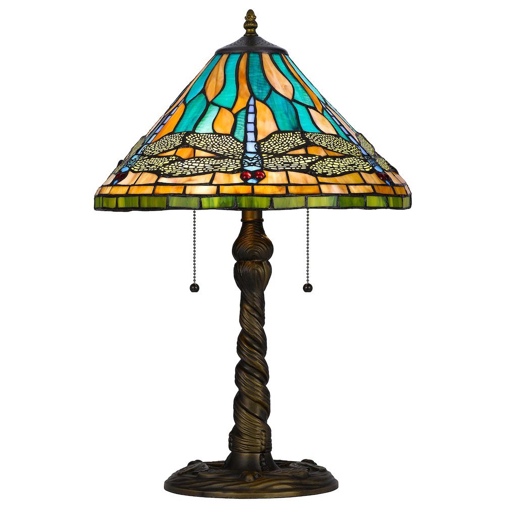 60W X 2 Metal/Resin Tiffany Table Lamp With Pull Chain Switches