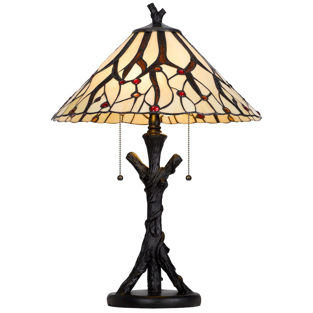 60W X 2 Metal/Resin Tiffany Table Lamp With Pull Chain Switches