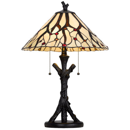 60W X 2 Metal/Resin Tiffany Table Lamp With Pull Chain Switches
