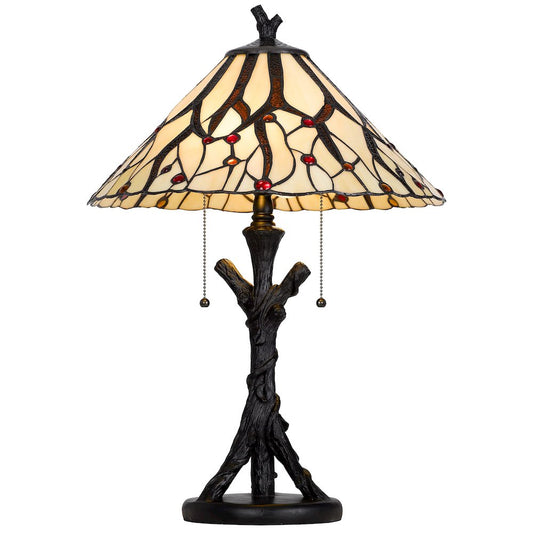 60W X 2 Metal/Resin Tiffany Table Lamp With Pull Chain Switches