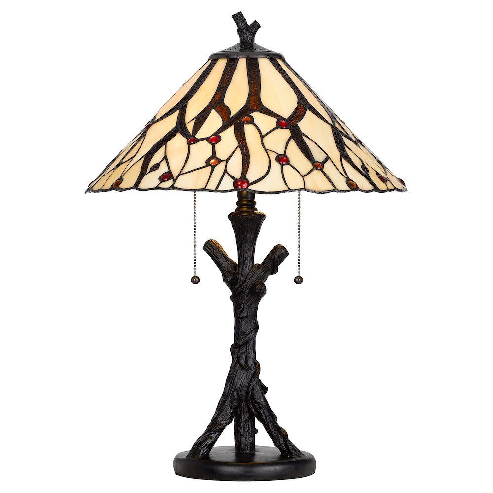 60W X 2 Metal/Resin Tiffany Table Lamp With Pull Chain Switches