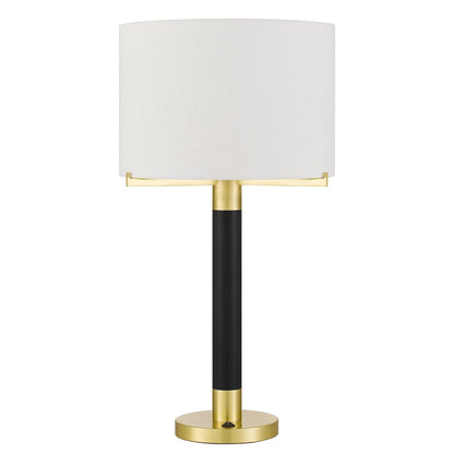 Goldston 100W Metal Table Lamp With Drum Hardback Fabric Shade