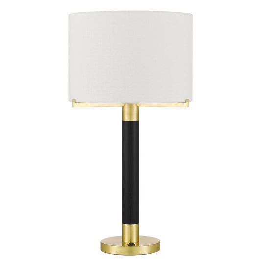 Goldston 100W Metal Table Lamp With Drum Hardback Fabric Shade
