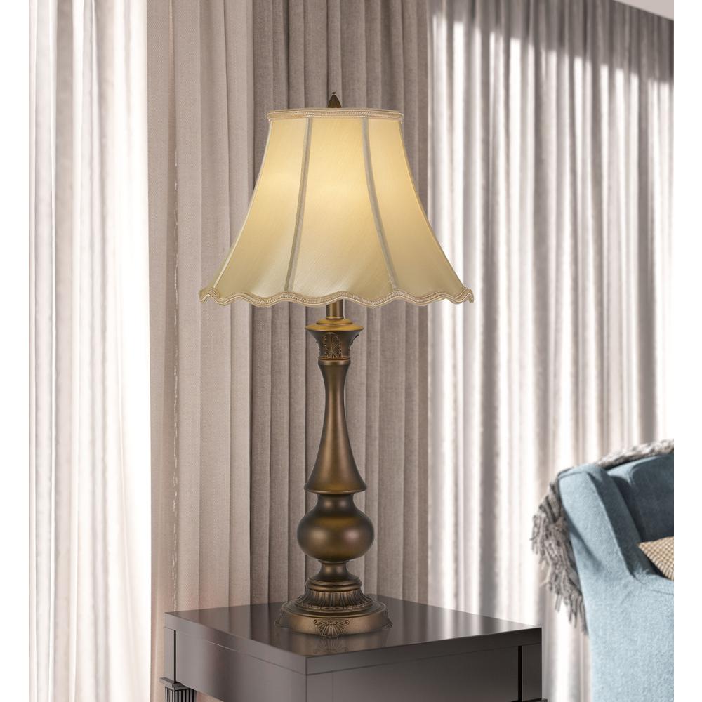 150W 3 Way Clare Aluminum Casted Table Lamp With Softback Scalloped Faux Silk Shade