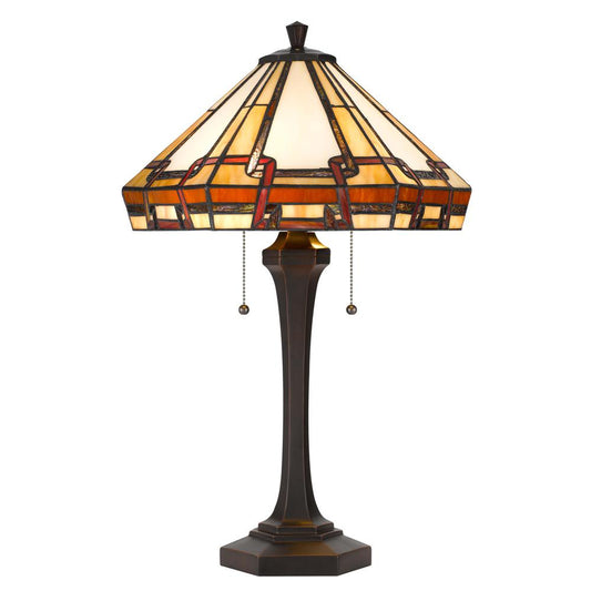 60W X 2 Tiffany Table Lamp With Pull Chain Switch With Resin Lamp Body