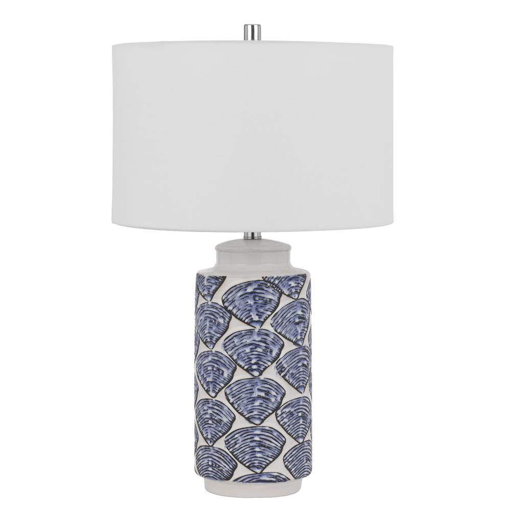 Cambiago Ceramic Table Lamp With Seashell Design And Linen Drum Shade
