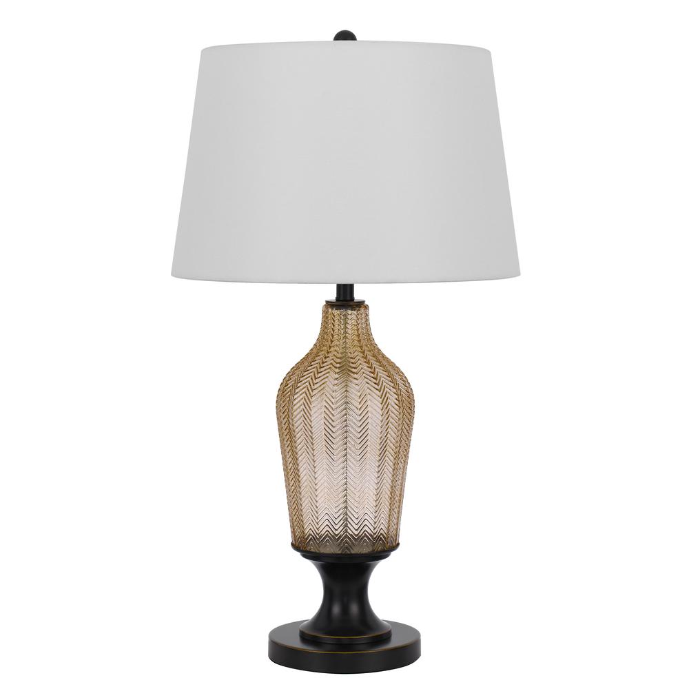150W 3 Way Fluted Column Glass Table Lamp With Metal Base