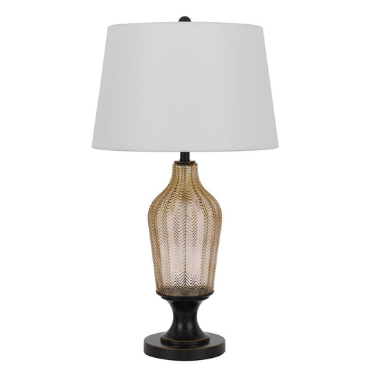 150W 3 Way Fluted Column Glass Table Lamp With Metal Base