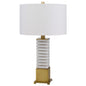 150W 3 Way Cranbourne Metal/Marble Table Lamp With Drum Hardback Fabric Shade