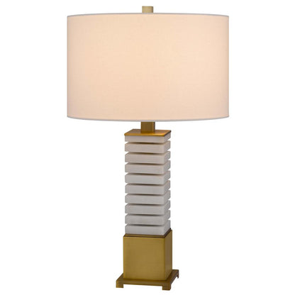 150W 3 Way Cranbourne Metal/Marble Table Lamp With Drum Hardback Fabric Shade