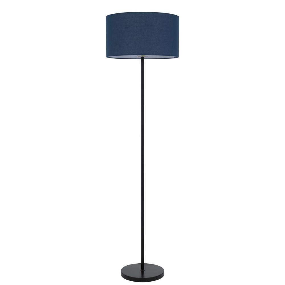 150W 3 Wayt Cromwell Metal Floor Lamp With Navy Blue Linen Shade