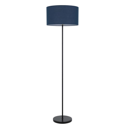 150W 3 Wayt Cromwell Metal Floor Lamp With Navy Blue Linen Shade