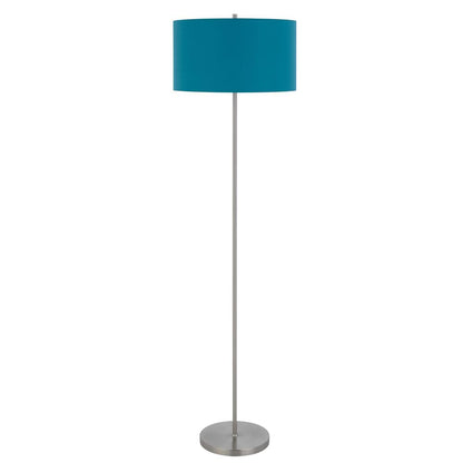 150W 3 Wayt Cromwell Metal Floor Lamp With Aqua Blue Linen Shade