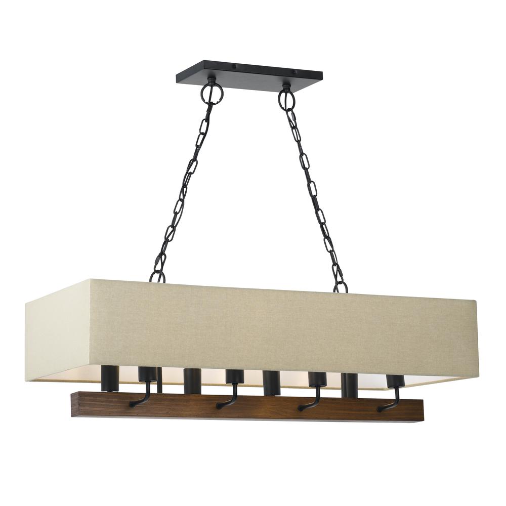 60w X 8 Burley Wood/Metal Chandelier With Burlap Shade