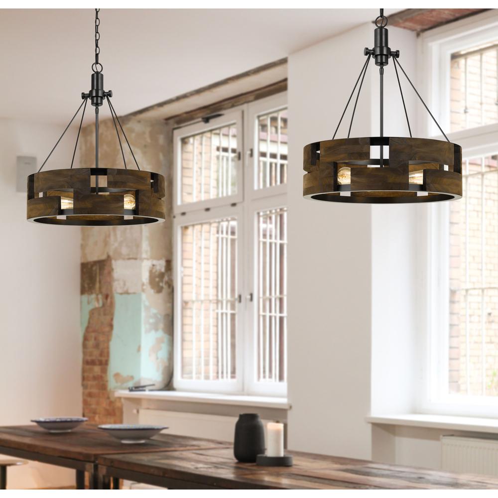 60W X 3 Bradford Metal And Wood Chandelier (Edison Bulbs Not Included)