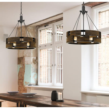 60W X 3 Bradford Metal And Wood Chandelier (Edison Bulbs Not Included)