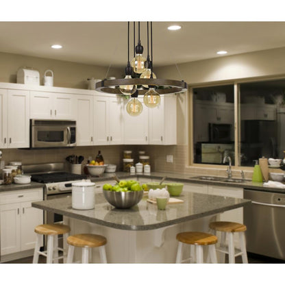60W X 5 Martos Metal/Wood Chandelier. (Edison Bulbs Included)