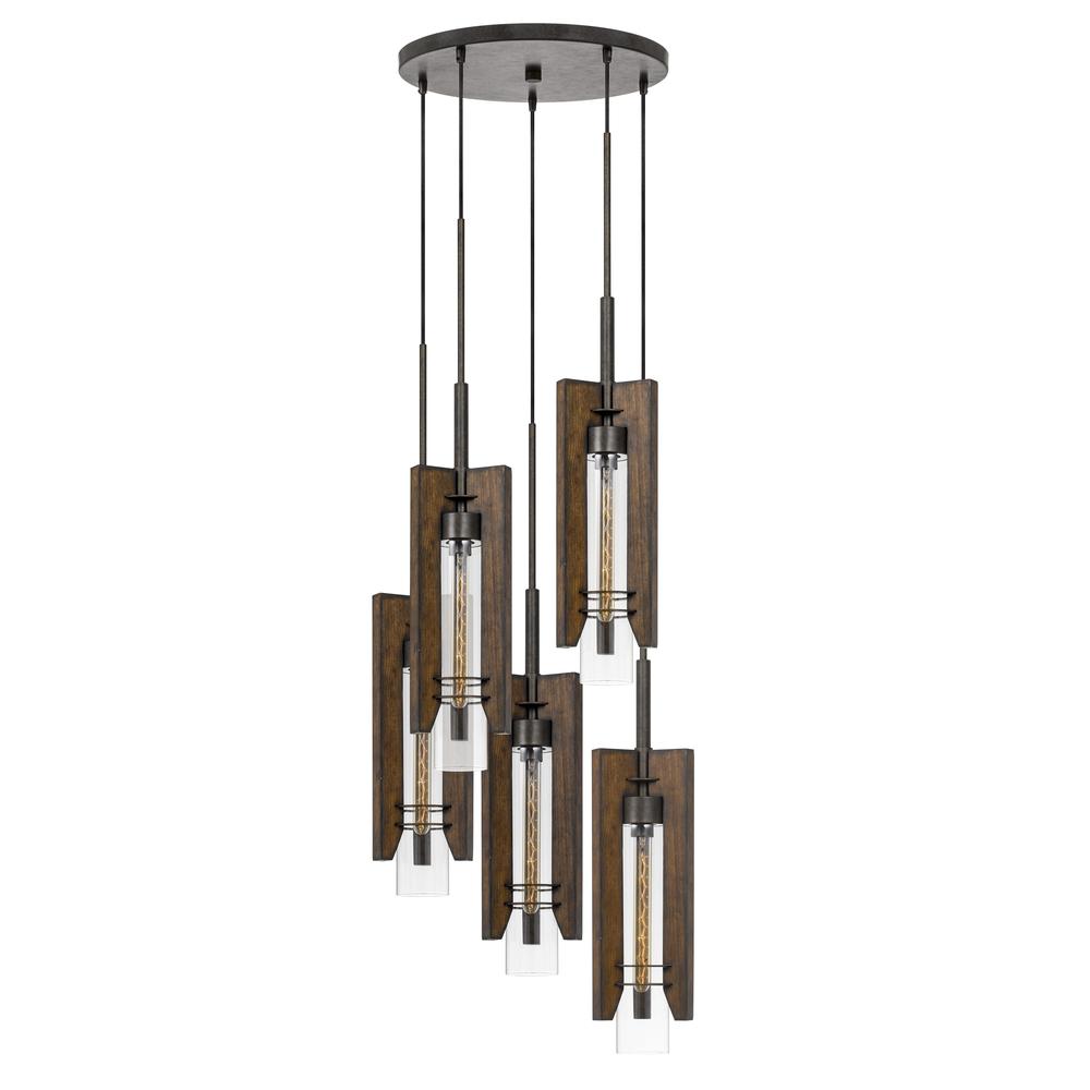 60W X 3 Almeria Wood/Glass 4 Light Pendant Fixture (Edison Bulbs Not Included)
