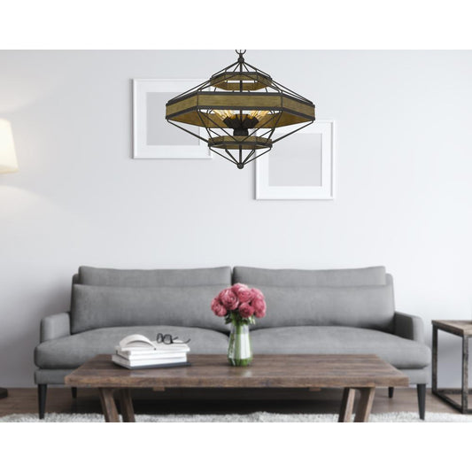 Alicante 60W X 6 Pine Wood/Metal Chandelier  (Edison Bulbs Not Included)