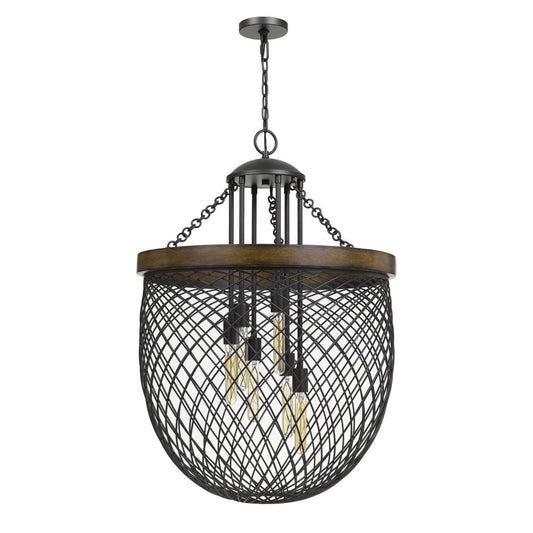 Marion Metal/Wood Mesh Shade Chandelier (Edison Bulbs Not Included)