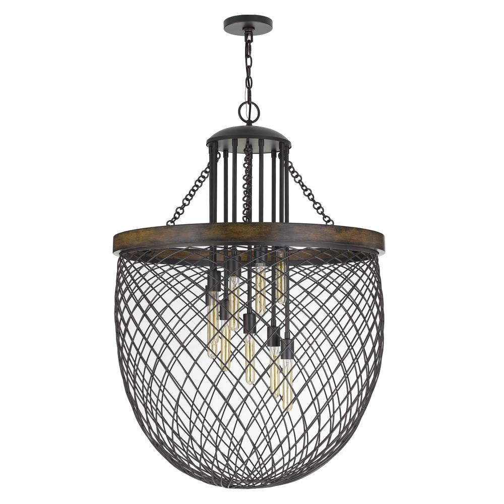 Marion Metal/Wood Mesh Shade Chandelier (Edison Bulbs Not Included)