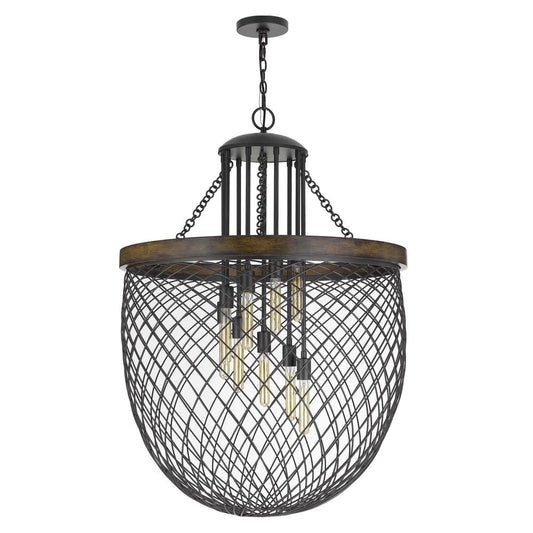 Marion Metal/Wood Mesh Shade Chandelier (Edison Bulbs Not Included)