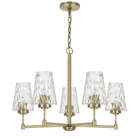60W x 5 Crestwood metal chandelier with textured glass shades