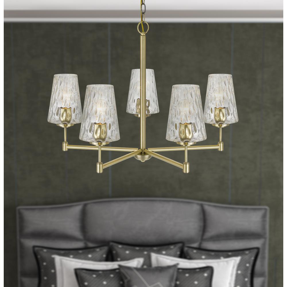 60W x 5 Crestwood metal chandelier with textured glass shades