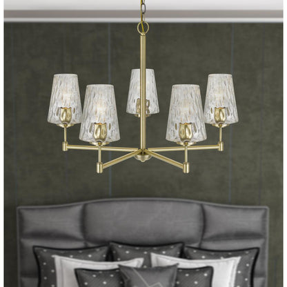 60W x 5 Crestwood metal chandelier with textured glass shades