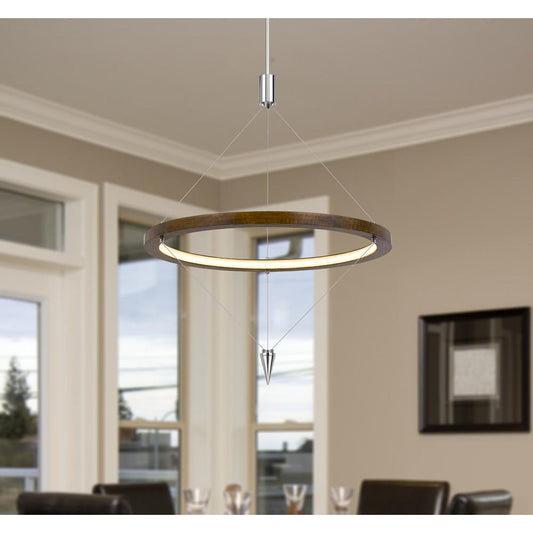 Viterbo integrated dimmable LED pine wood pendant fixture