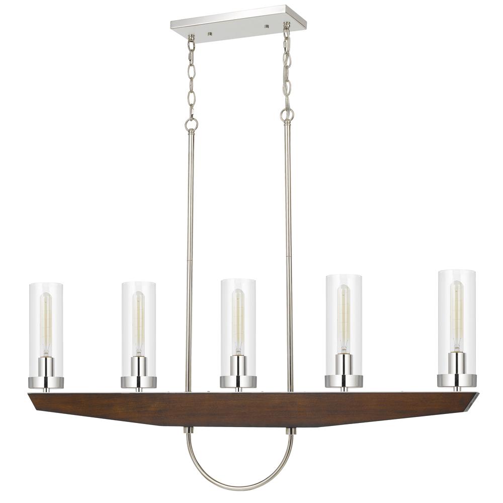 60W x 5 Ercolano pine wood/metal island chandelier with clear glass shade