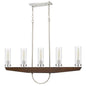 60W x 5 Ercolano pine wood/metal island chandelier with clear glass shade