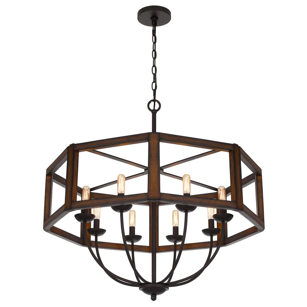 60W x 8 Renton hexagon rubber wood / metal chandelier