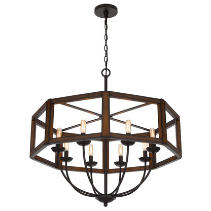 60W x 8 Renton hexagon rubber wood / metal chandelier