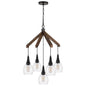 60W X 5 Watkins Rubber Wood Chandelier With Hanging Glass Shades