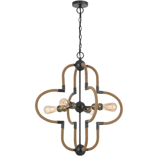 60W x 4 Tahoka metal chandelier with burlap wrapped frame