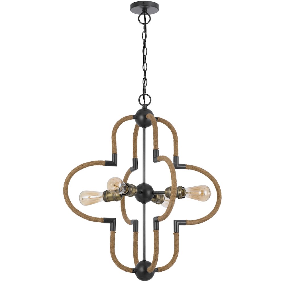 60W x 4 Tahoka metal chandelier with burlap wrapped frame