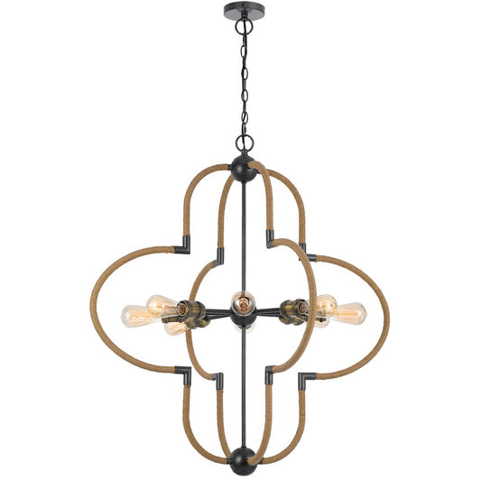 60W x 8 Tahoka metal chandelier with burlap wrapped frame