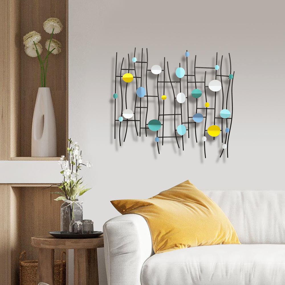 Multi-Color Discs & Black Ladder Metal Abstract Wall Decor