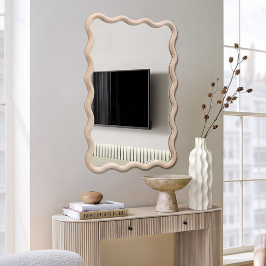 39.25-Inch Rectangular Natural Pine Wood Decorative Frame Accent Wall Mirror